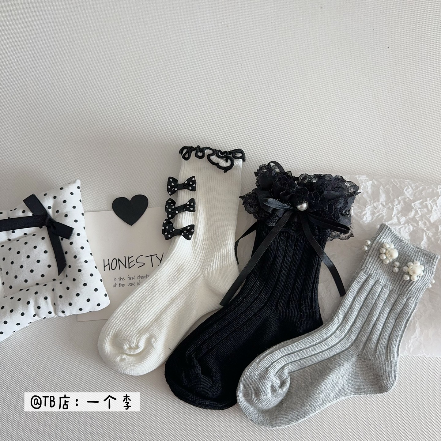 包邮-儿童袜子秋冬韩版女童花边袜女宝宝珍珠蝴蝶结洛丽塔公主袜