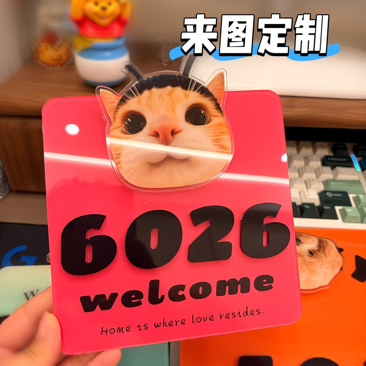 可旋转猫咪门牌入户门号码牌定制宠物亚克力门牌大号新款