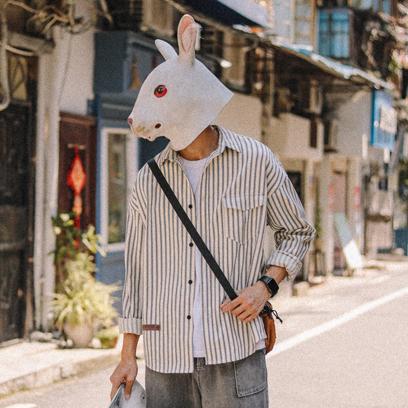 兔先森春秋季长袖衬衣男条纹衬衫