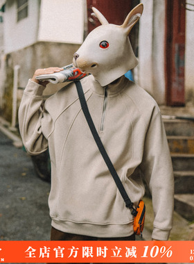 兔先森重磅加绒半拉链卫衣男冬款美式宽松运动保暖摇粒绒外套长袖
