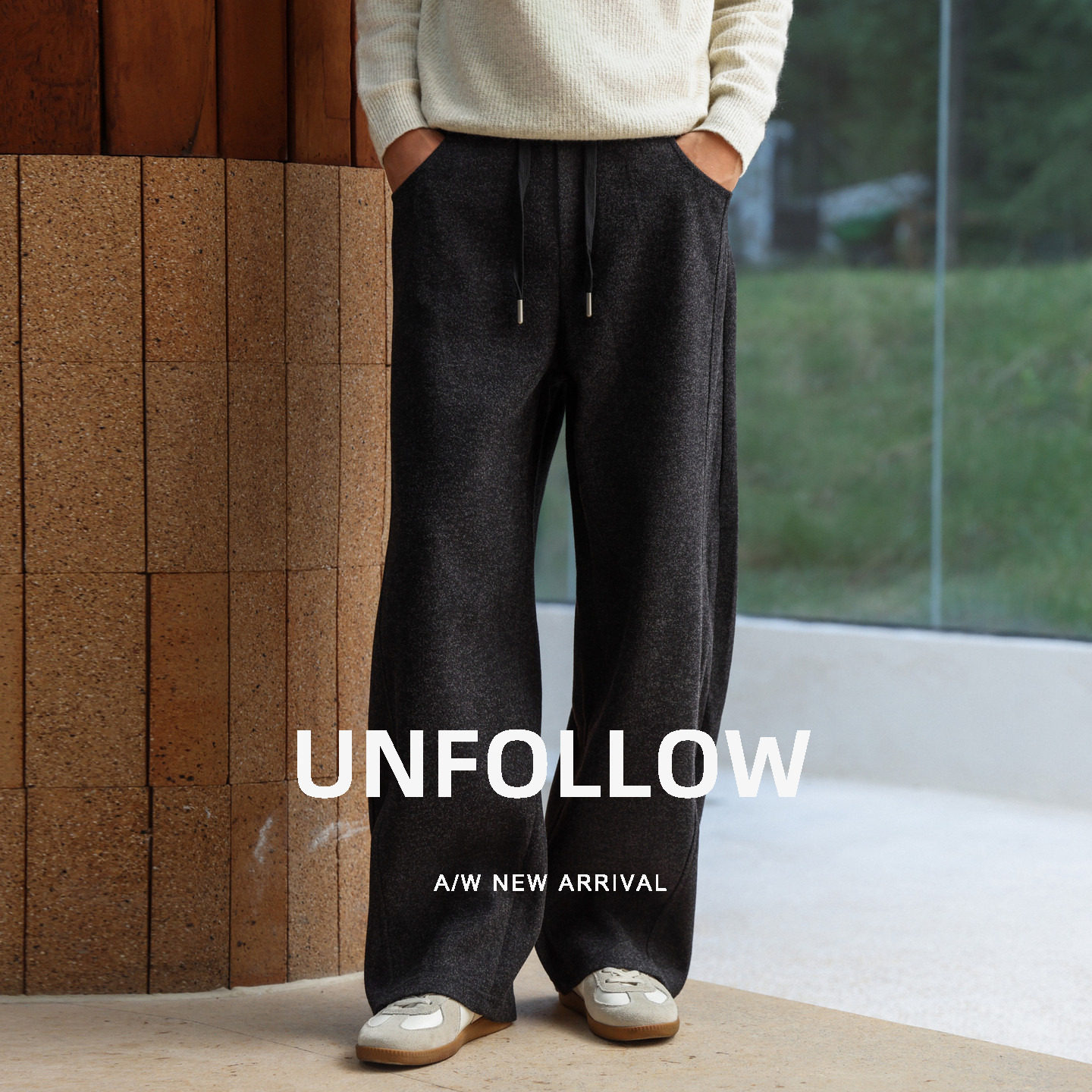 UNFOLLOW羊毛混纺杂色阔腿卫裤男秋季垂感直筒长裤宽松休闲裤潮