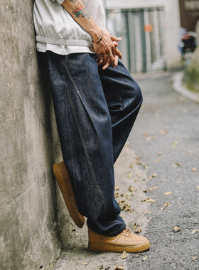 兔先森春秋款日系复古直筒牛仔裤男士宽松休闲美式弯刀裤男阔腿裤