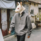 外套 毛衣男纯色休闲立领针织衫 兔先森秋冬季 日系复古重磅拉链开衫