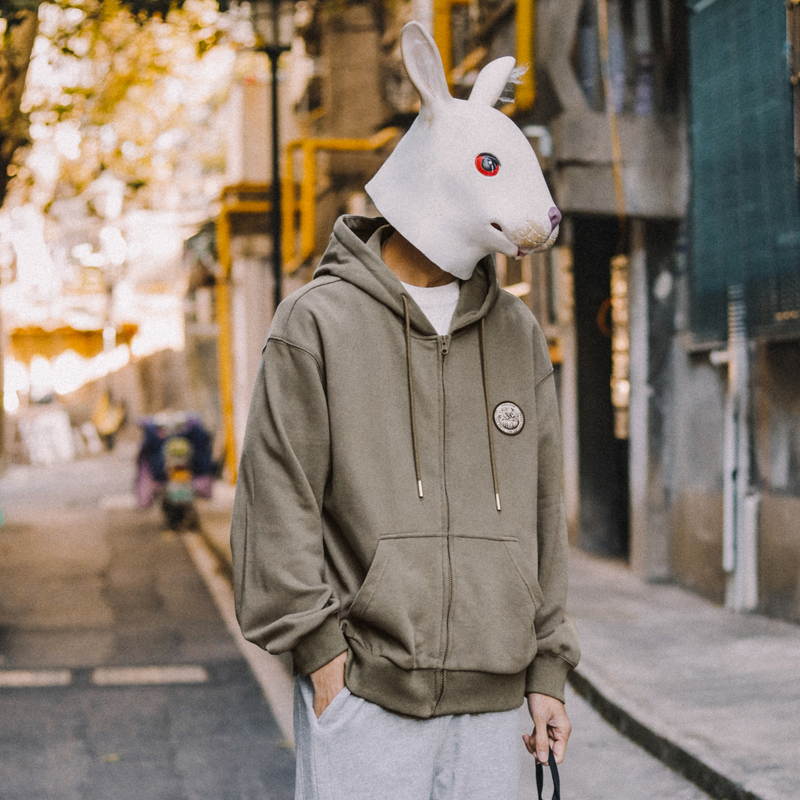 兔先森连帽复古卫衣开衫外套