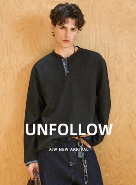 UNFOLLOW 撞色门襟亨利领卫衣男秋季新款休闲长袖T恤宽松打底上衣
