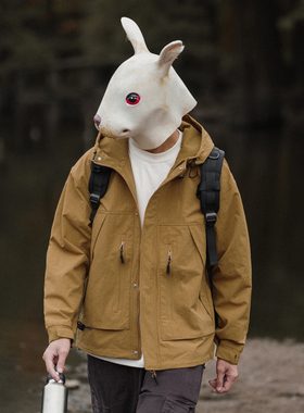 兔先森2026春秋季新款户外冲锋衣男连帽夹克潮流休闲登山防风外套