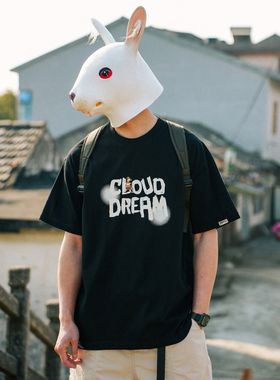 兔先森夏季趣味涂鸦字体印花短袖T恤男潮牌情侣休闲纯棉圆领半袖