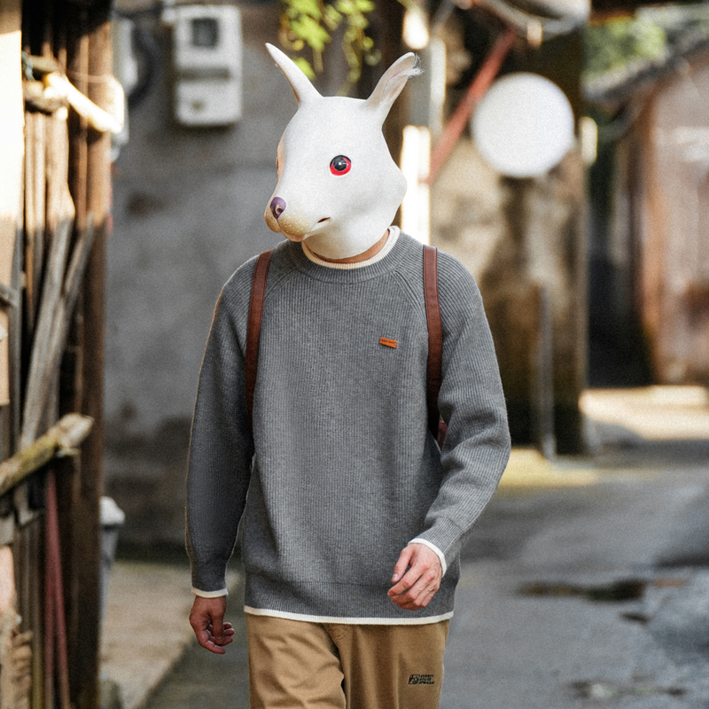 兔先森冬季撞色拼接休闲套头毛衣