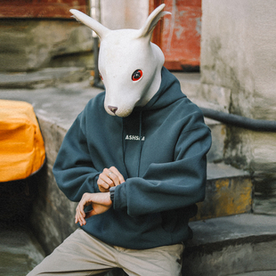 潮牌运动休闲帽衫 重磅咔叽刺绣连帽宽松套头卫衣男装 兔先森春秋款