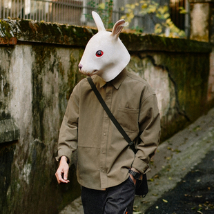 宽松休闲工装 兔先森春秋季 男士 衬衫 衬衣外套 复古重磅纯棉叠袋长袖