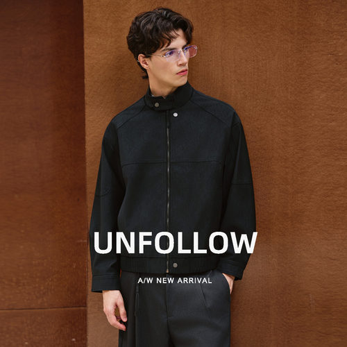 UNFOLLOW 复古立领PU皮皮衣男秋季新款宽松短款夹克潮流休闲外套