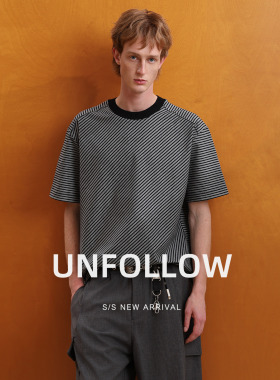 UNFOLLOW条纹撞色短袖T恤男士夏季新款高级感半截袖体恤宽松上衣