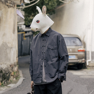 宽松休闲工装 兔先森春秋季 男款 衬衫 衬衣外套 日系复古纯色潮牌长袖