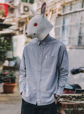 兔先森男装春秋2026新款男士休闲刺绣衬衫纯色简约牛津纺长袖衬衣