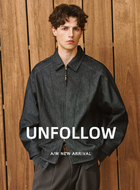 UNFOLLOW 翻领拉链牛仔夹克男春秋新款高级感外搭外套休闲上衣潮
