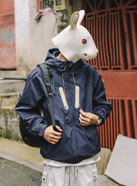 兔先森春秋款户外运动机能风冲锋衣外套男女百搭连帽防风夹克上衣
