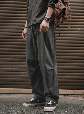 兔先森春秋季复古长绒棉低温酵素洗纯色男士直筒休闲裤潮牌长裤子