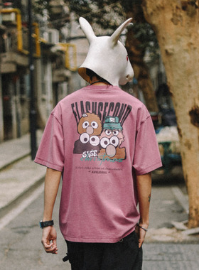 兔先森春夏季怀旧复古重磅纯棉t恤男趣味涂鸦炒雪花水洗短袖上衣