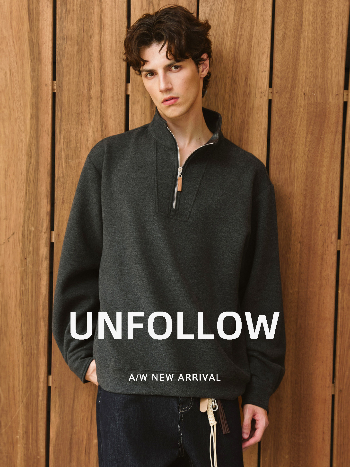 UNFOLLOW 羊毛混纺半开拉链立领卫衣男春秋高级感套头体恤上衣潮