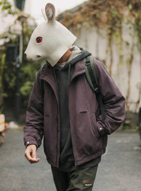 兔先森春秋季超细旦聚酯丝立领工装教练夹克男士休闲外套上衣潮牌