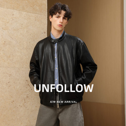 UNFOLLOW立领机车皮夹克男春秋新款复古休闲外套宽松短款潮流上衣
