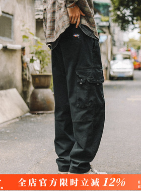 兔先森春秋季美式休闲重磅大口袋工装裤男黑色百搭高街直筒裤潮牌