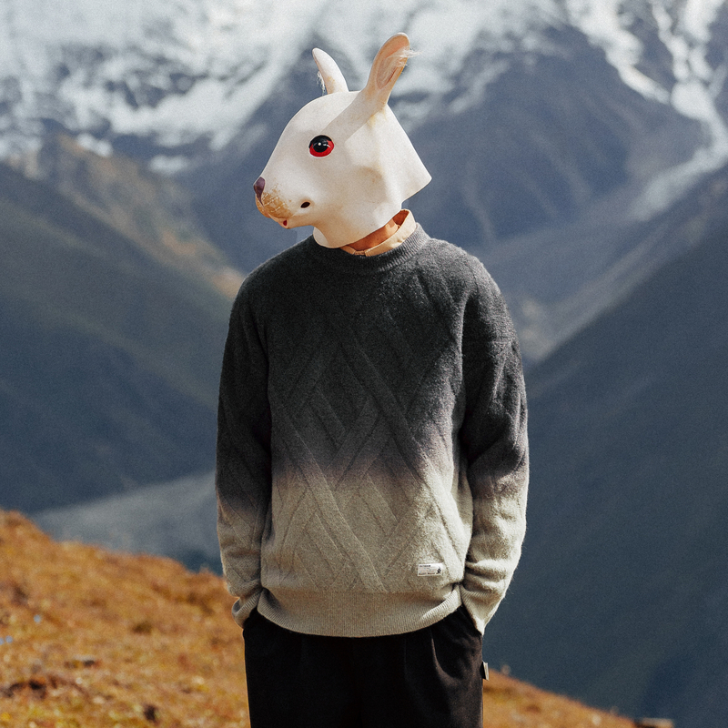 兔先森渐变色复古圆领针织衫毛衣