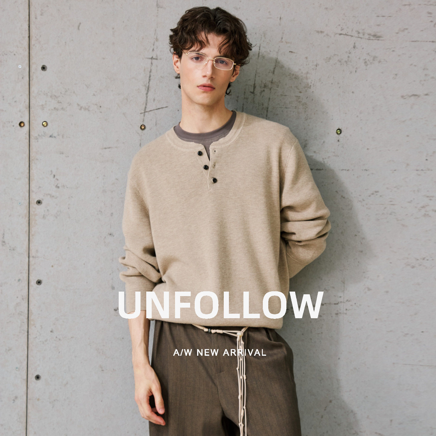 UNFOLLOW桑蚕丝羊毛混纺亨利领针织衫男秋季新款毛衣休闲宽松上衣