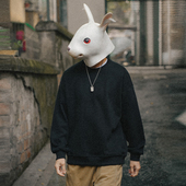 兔先森春秋季 圆领卫衣男纯色加绒套头上衣 日系复古重磅奥粒绒长袖