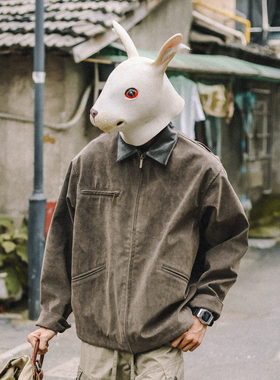 兔先森春秋款美式复古底特律翻领工装夹克男美拉德麂皮绒机车外套