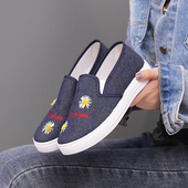 平底女鞋 春秋季 单鞋 防滑休闲鞋 透气牛仔布懒人帆布鞋 潮套脚乐福鞋