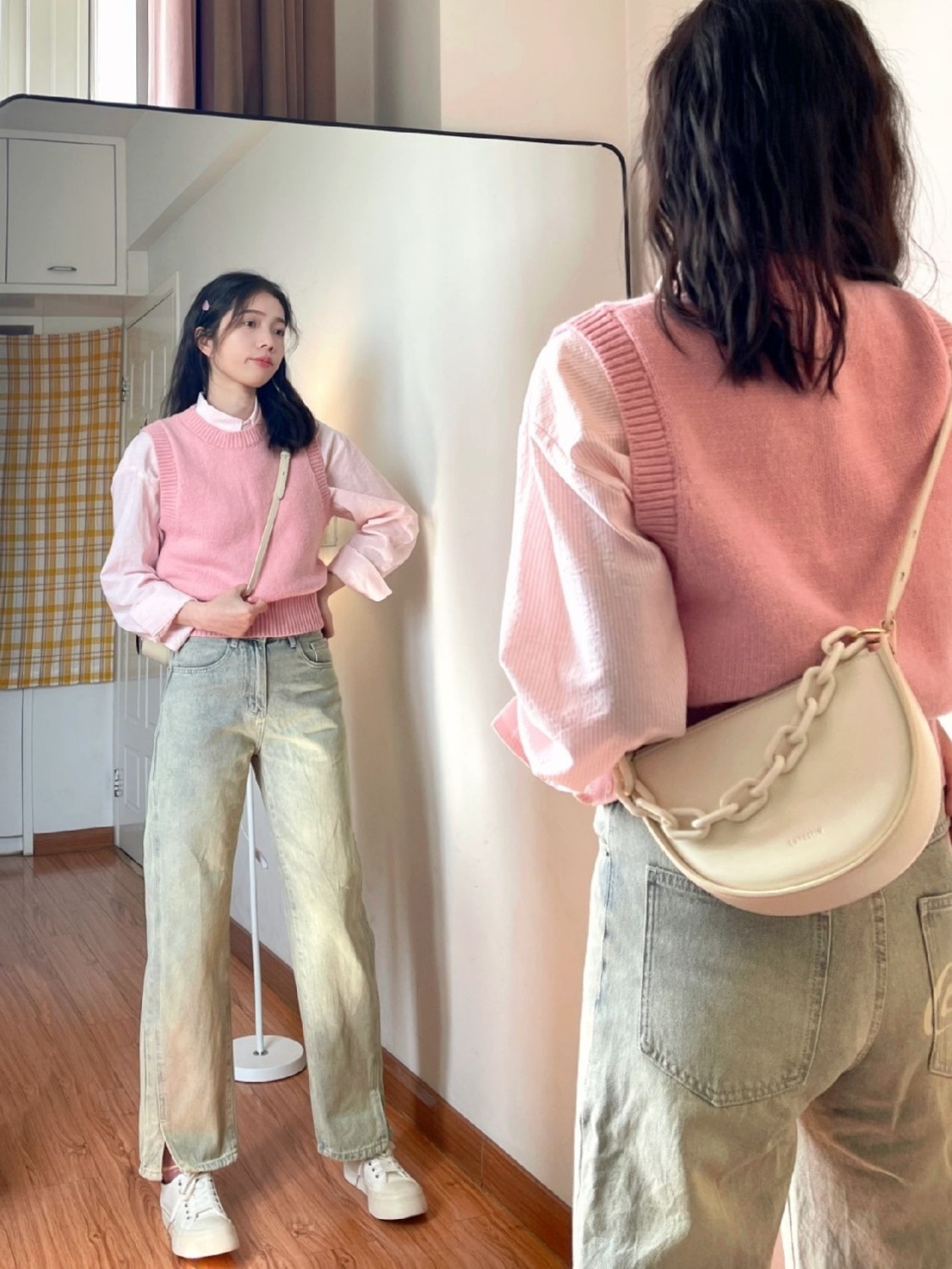 两件套装春秋新款甜美减龄盐系穿搭马甲针织背心女小众衬衫上衣潮