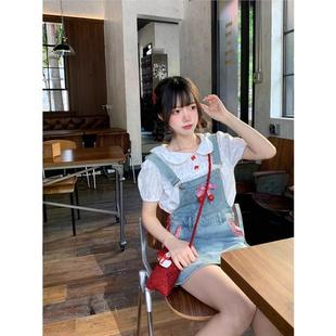 可爱小甜气牛仔连衣裙夏季新款小个子女生甜美减龄休闲背带裙套装