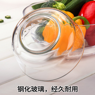 钢化透明玻璃碗家用吃饭耐热带盖烧仙草水晶水果捞沙拉碗可爱日式