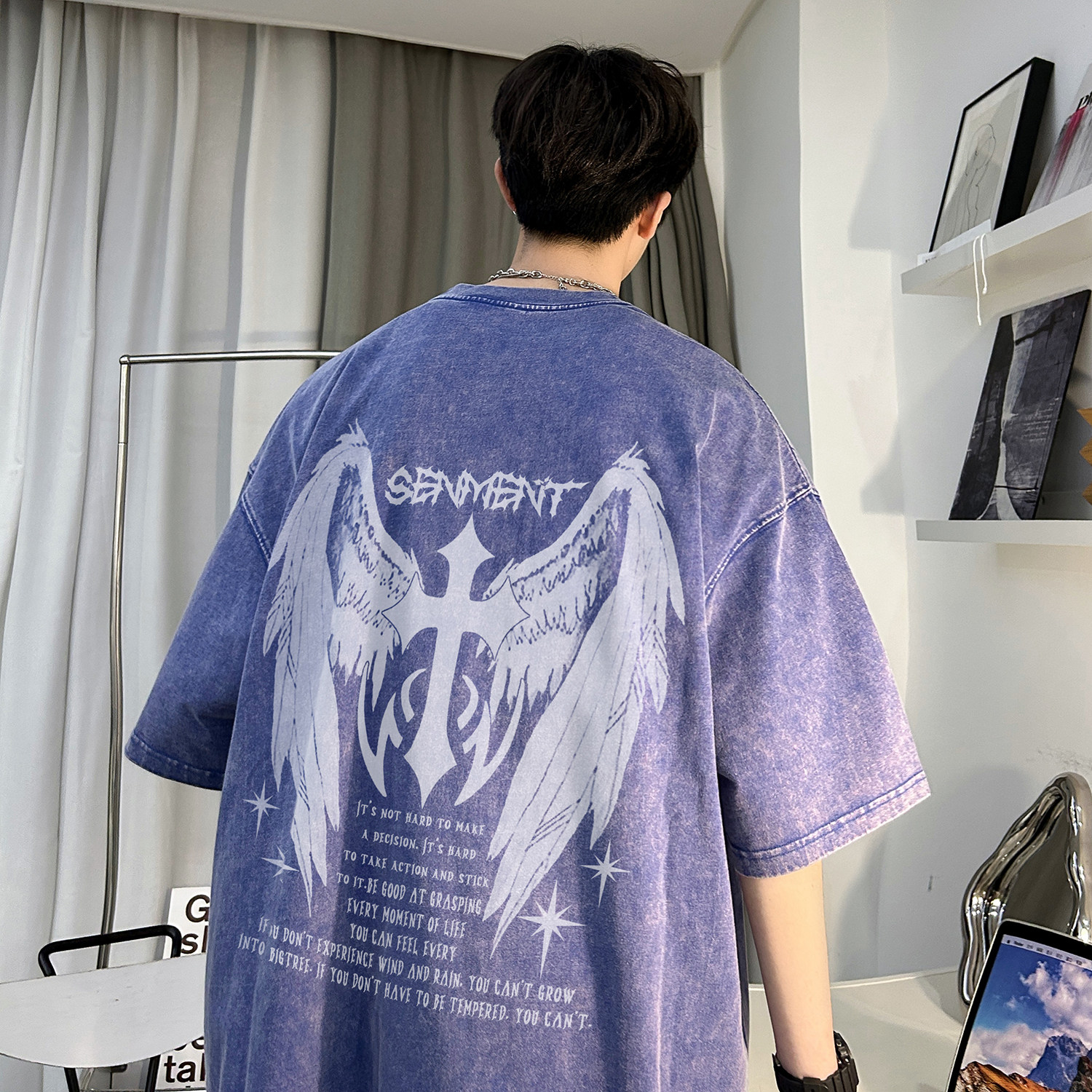 270g重磅纯水洗做旧短袖t恤男高街美式复古半袖SX2704-P38控58,男装T恤,星座610B-1