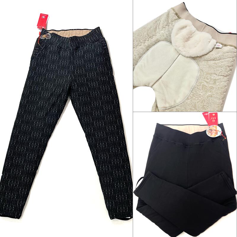 中老年驼毛绒加厚棉裤女护腰护膝保暖裤妈妈带兜高腰黑色打底裤冬