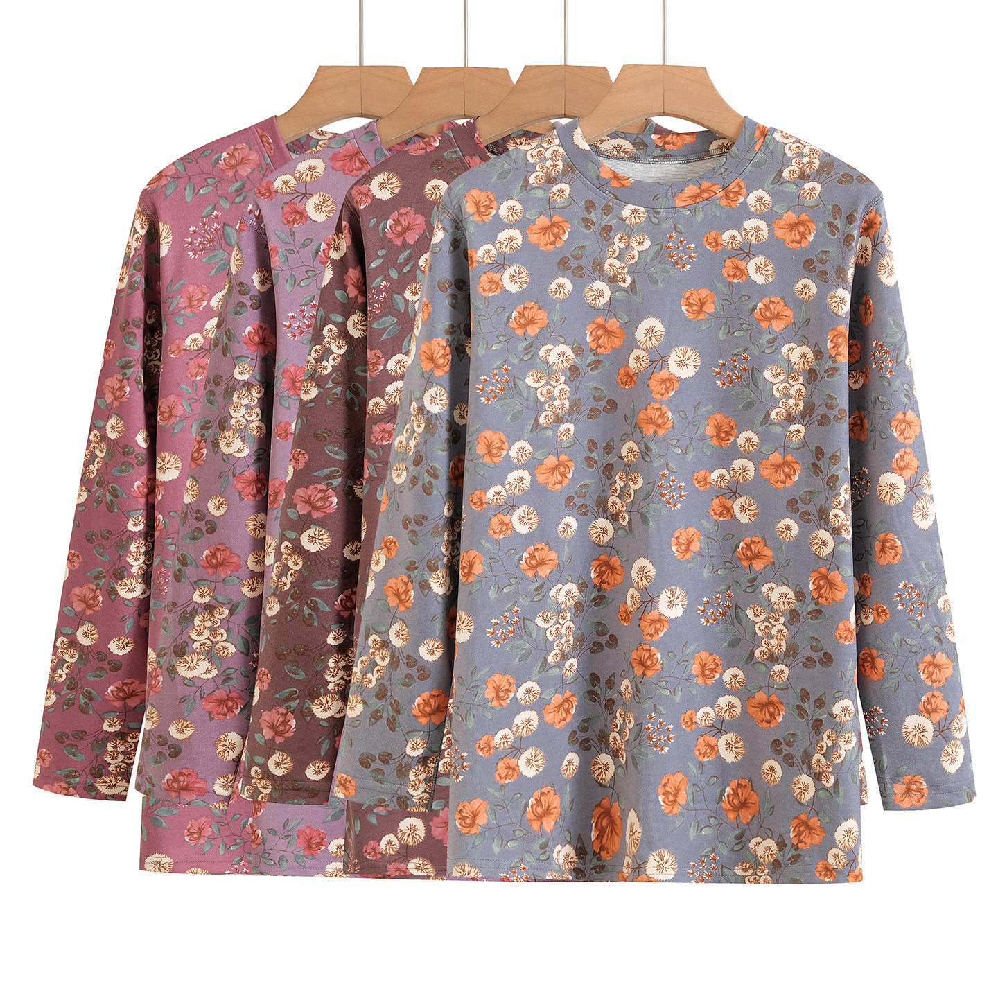 女士老人中领印花秋衣