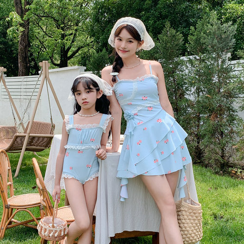 亲子泳衣甜美荷叶边儿童泳装