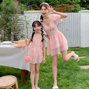亲子泳衣母女连体裙式平角可爱女童公主中小童宝宝儿童泳装粉色