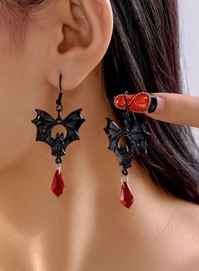 暗夜蝙蝠万圣节耳环女Y2K哥特风暗黑搞怪耳饰小众高级感设计