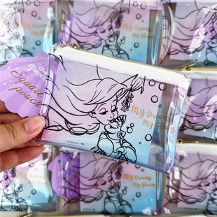 外贸迪士尼美人鱼零钱包PVC透明袋多功能收纳袋文具袋饰品包小号
