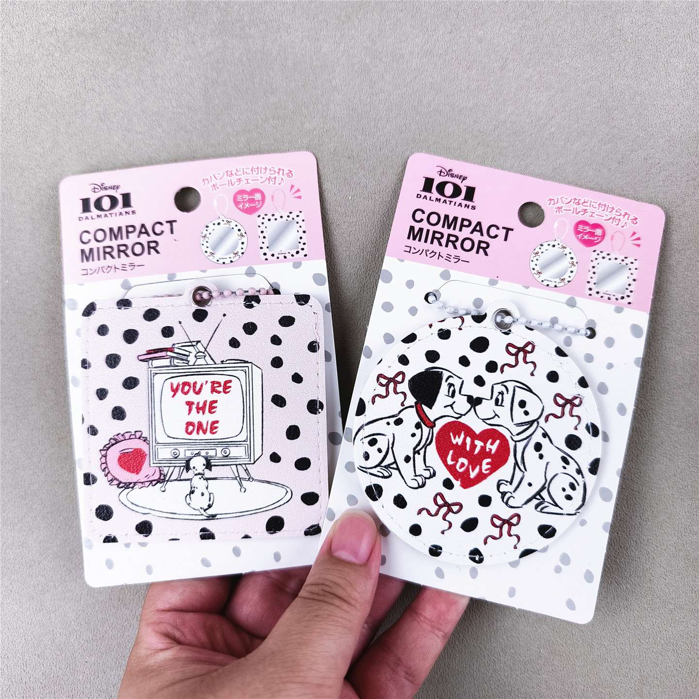 2个4.9元！出日本迪士尼忠狗101斑点狗PU随身化妆镜 微瑕疵