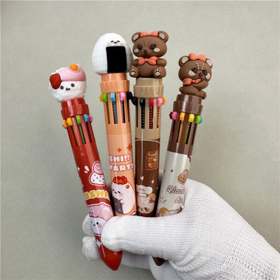 高颜值 可爱到爆！卡通10色圆珠笔按动彩色笔学生记号笔手账笔