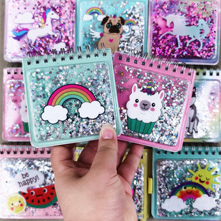 超可爱！爱不释手！卡通PVC方形亮片流沙笔记本线圈小号空白本