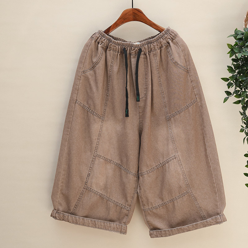 松紧腰六分裤设计款炒色牛仔裤