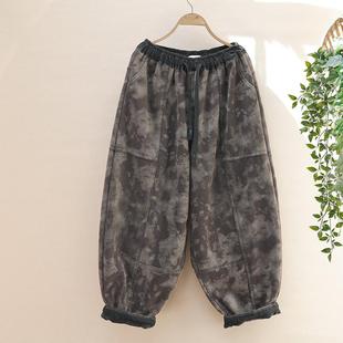 加绒萝卜裤 保暖老爹垮裤 涂鸦百搭牛仔哈伦裤 宽松冬季 复古大码 爆款