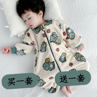 儿童法兰绒睡袋中大童秋冬季加厚款宝宝男童珊瑚绒防踢被男孩睡衣