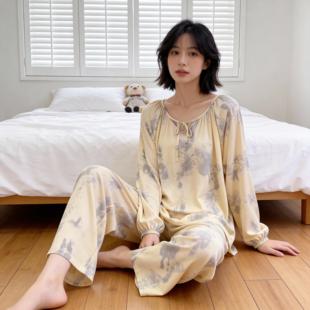 云朵棉睡衣女士春秋款秋季棉质长袖家居服中国风高级感水墨画套装
