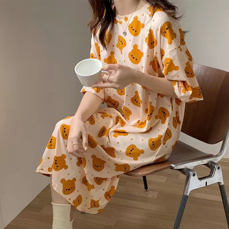 夏季纯棉卡通加肥加大码睡裙女