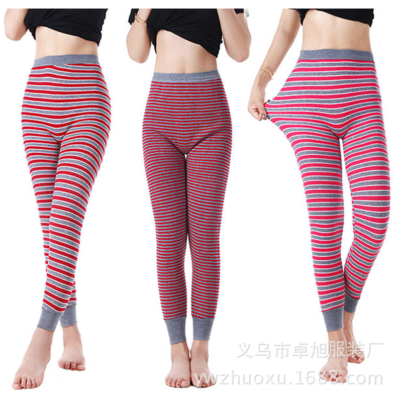 雄聚冬季中老年女士加绒加厚条纹打底裤保暖拉绒热能裤摆地摊货源